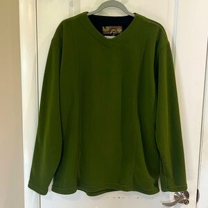 Prana V-Neck Ribbed Knit Fleece Lined Pullover Sweatshirt Sz L Green Heavyweight